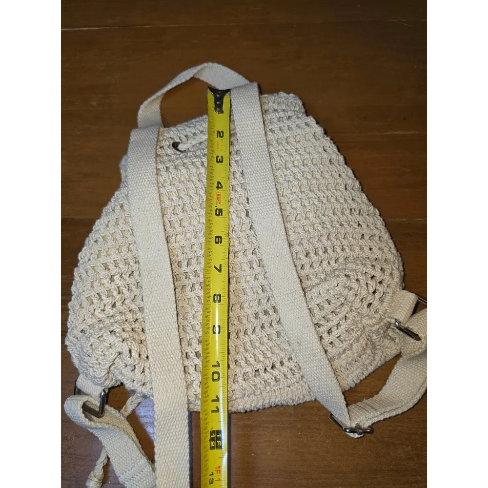Handmade Crochet Mini Backpack Cream Boho Knit Drawstring Festival Bag Sunflower